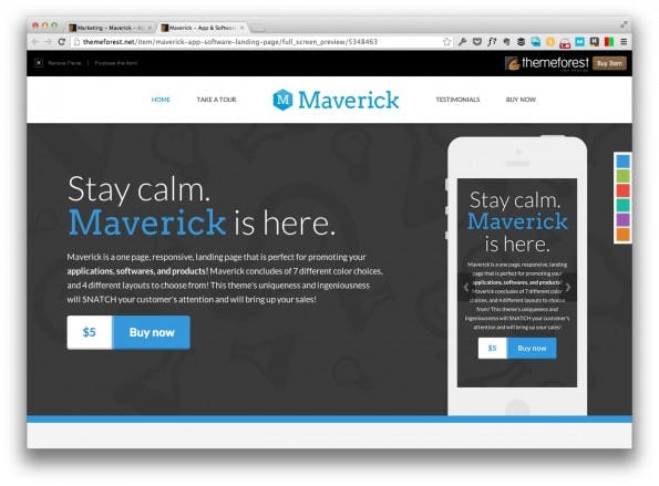 Maverick - шаблон целевой страницы для   приложения   и программное обеспечение