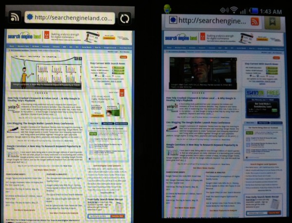 При переходе с мобильного на обычный вид обе страницы отображаются полностью, а Samsung (справа внизу) может быть немного легче для чтения: