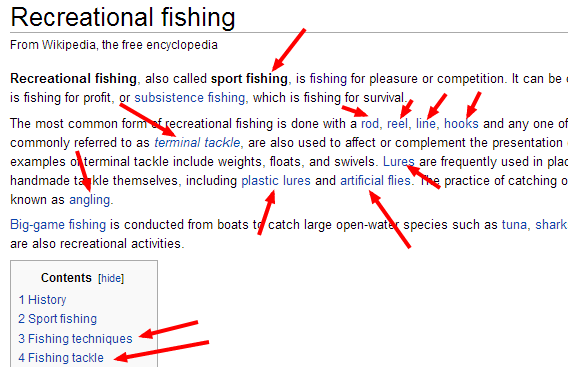 Вот пример мощи ключевых слов в Википедии, когда я ищу «любительское рыболовство»