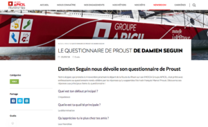 Так же, как   бортовой журнал   написанный MELT, для   APICIL Group   , чтобы выделить   Дэмиен Сегуин   Спонсор шкипера спонсируется компанией для участия в Route du Rhum 2018