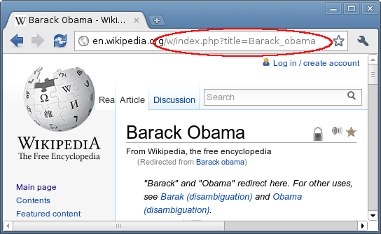 php, вероятно, является страницей PHP, которая выполняет поиск в базе данных - например, SELECT * FROM article WHERE title = 'Barack obama' - и затем выводит HTML